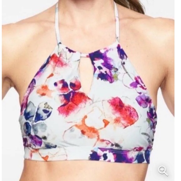 Athleta Other - Athleta White Floral High-Neck Swim Top with Purple, Red and Orange Accents